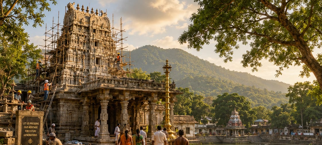 A South Indian temple — a conceptual illustration of the Trust's vision for a new public Sri Venkateswara temple.
